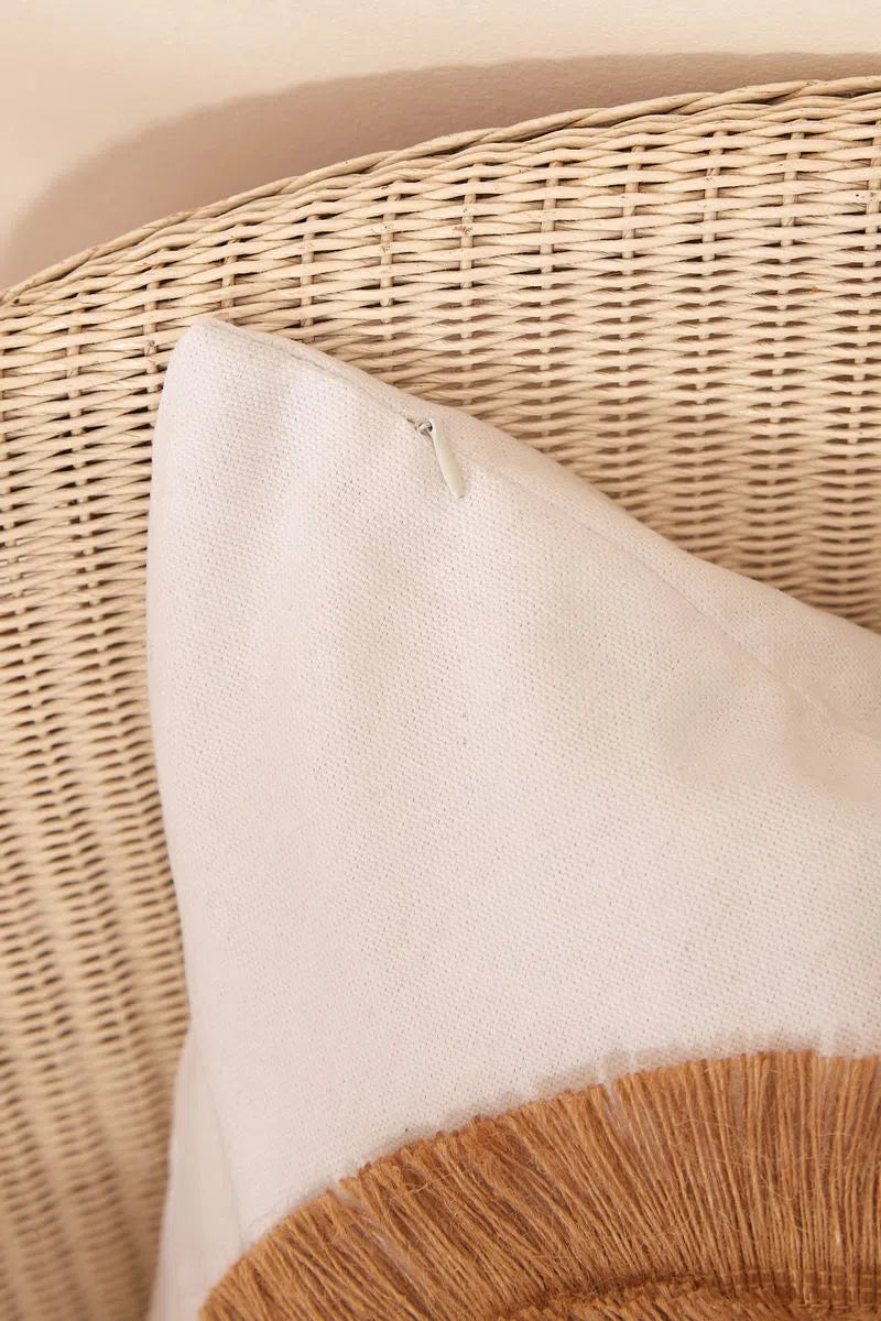White Tufted Jute Decorative Cushion - Styled