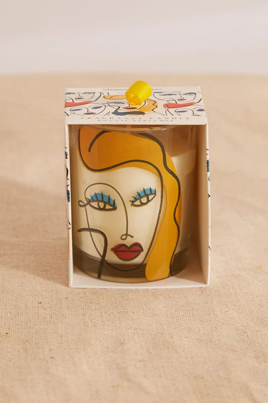 Abstract Face Design Glass Candle