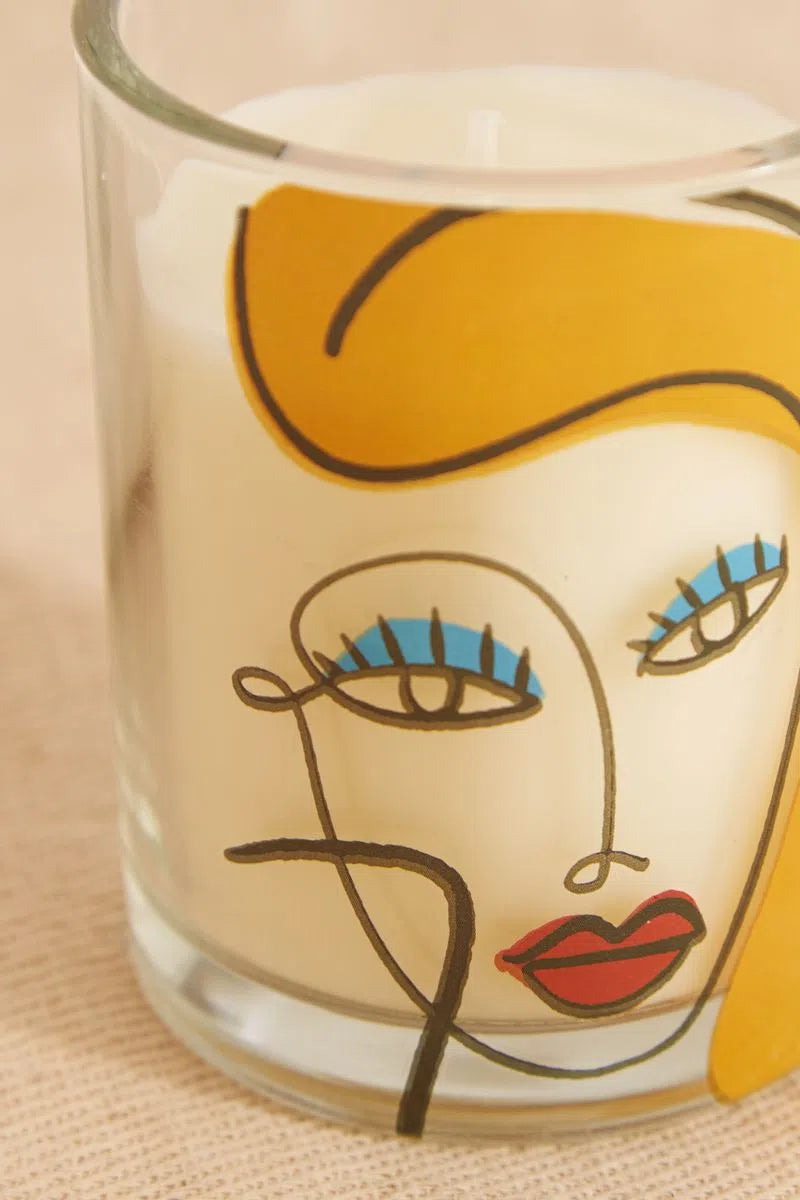 Abstract Face Design Glass Candle