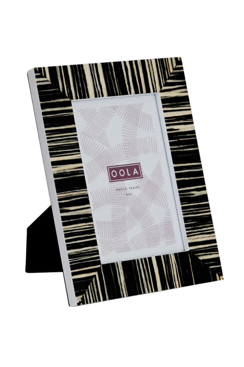 Black And Ecru Striped Photo Frame - Styled