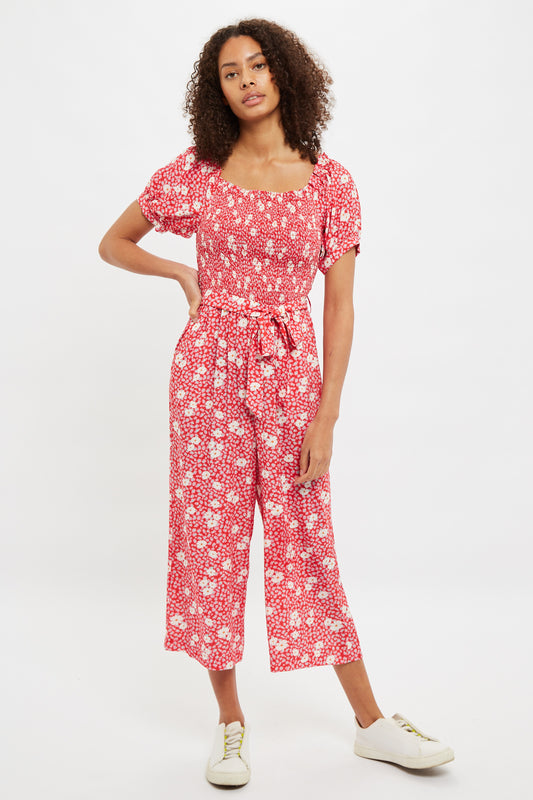 Louche Ziba Roaring Daisy Print Shirred Bodice Cropped Jumpsuit