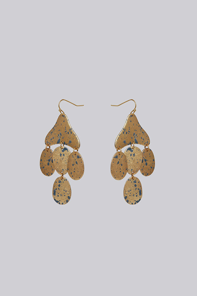 Louche Zemira Splatter Gold Pendant Earrings - Styled