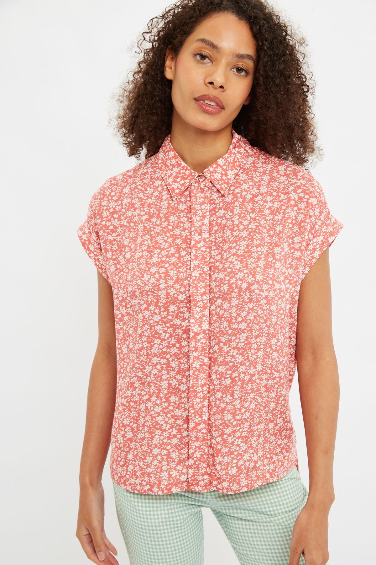 Louche Abinaya Micro Blossom Print Shirt In Pink