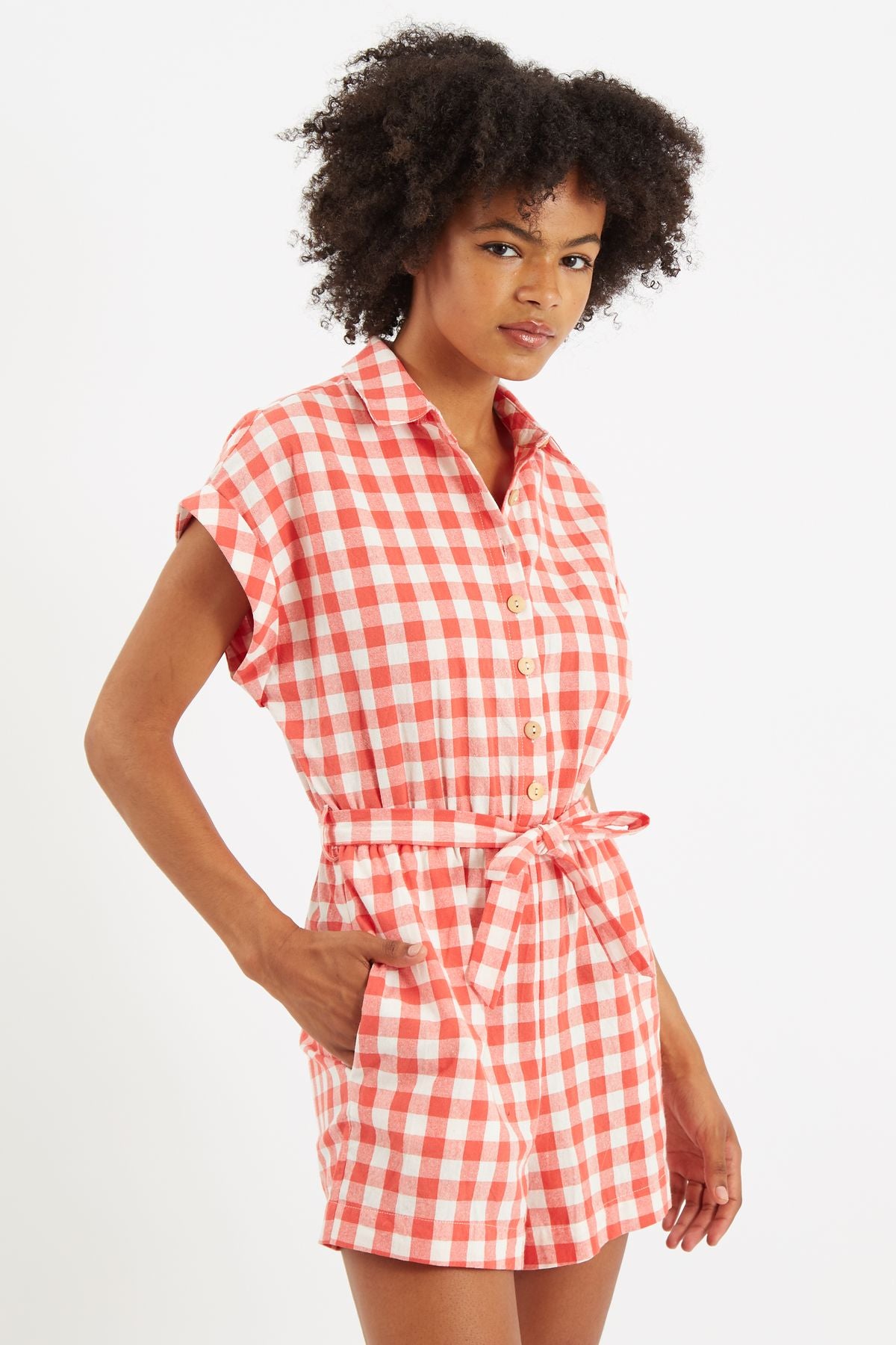 Louche Addie Picnic Check Playsuit In Red