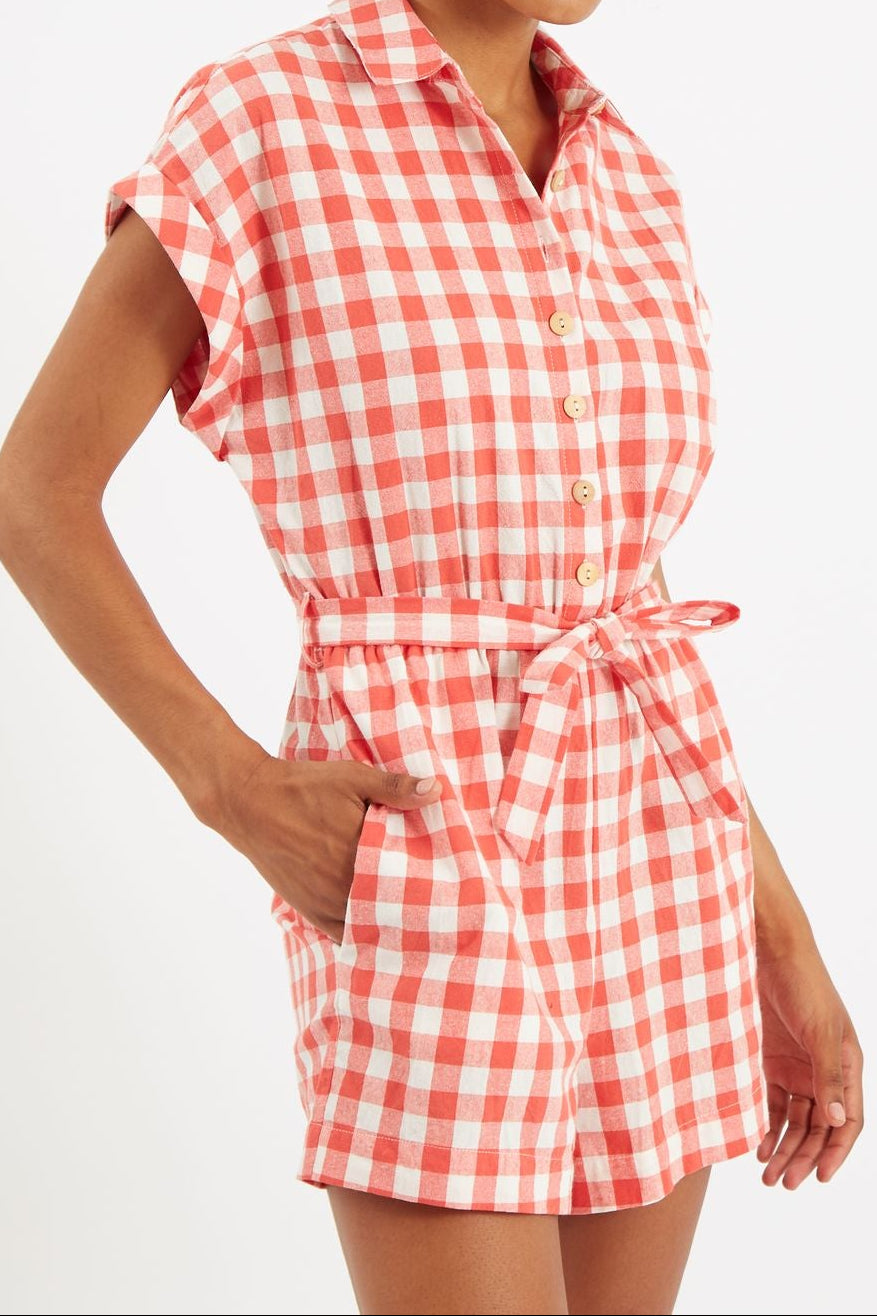 Louche Addie Picnic Check Playsuit In Red