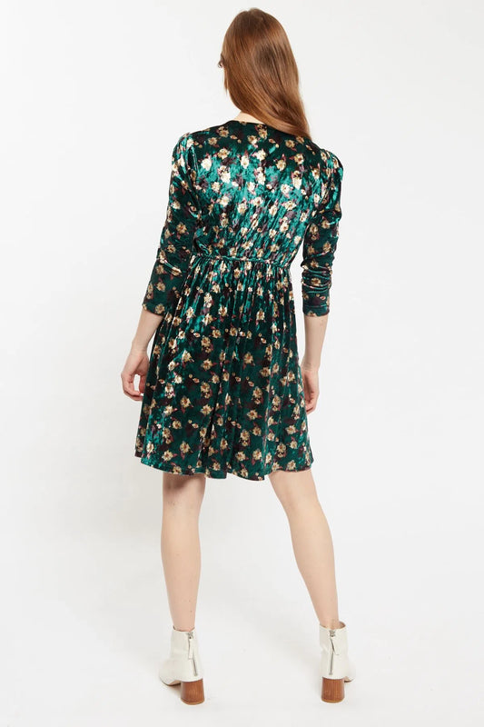 Louche Annalise Paintbrush Print Velvet V Neck Mini Dress