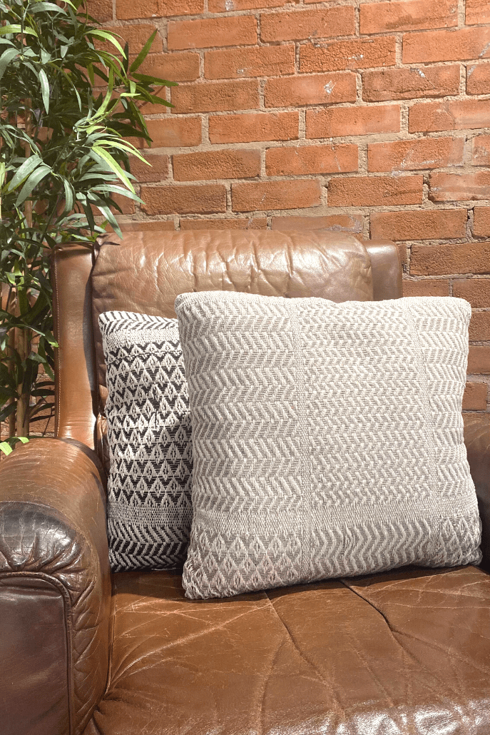 Woven Geometric Patterned Cushion Beige