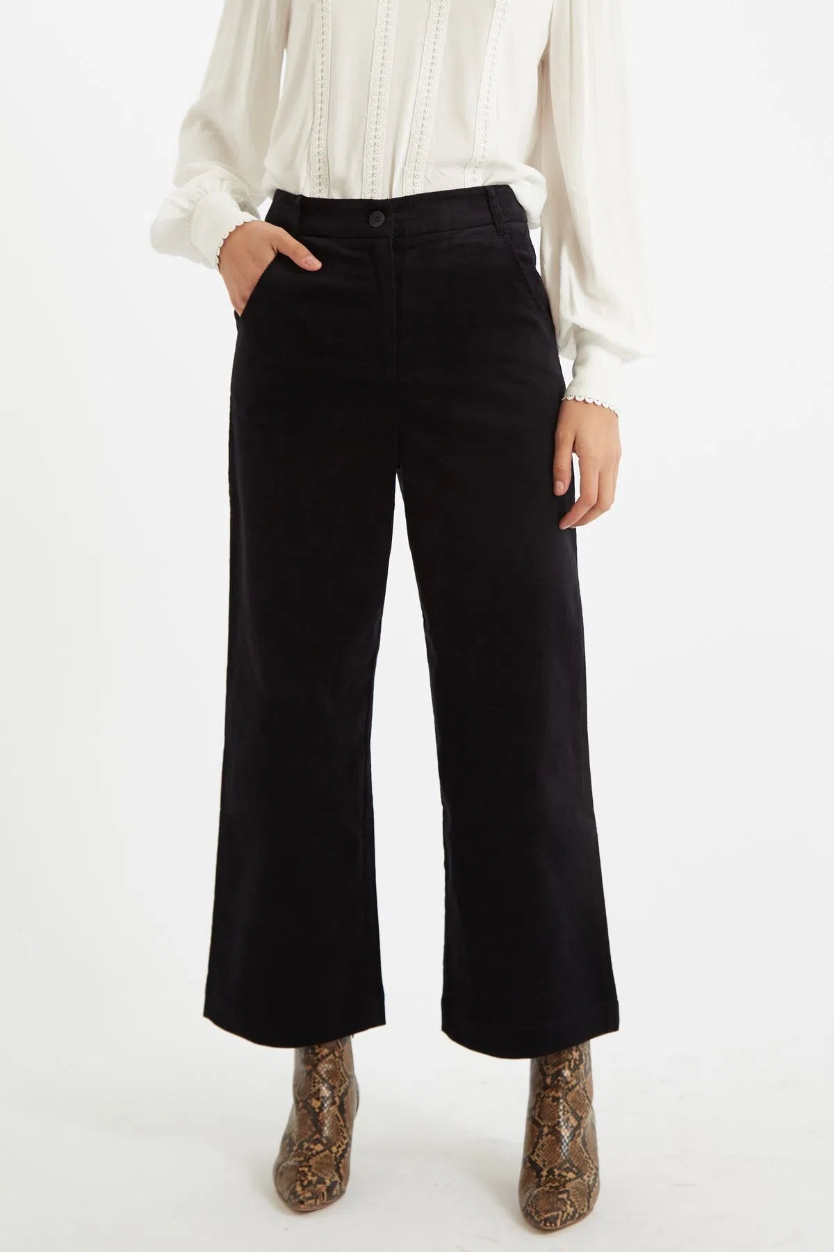 Louche Tim Baby Cord Straight Cut Trouser Black