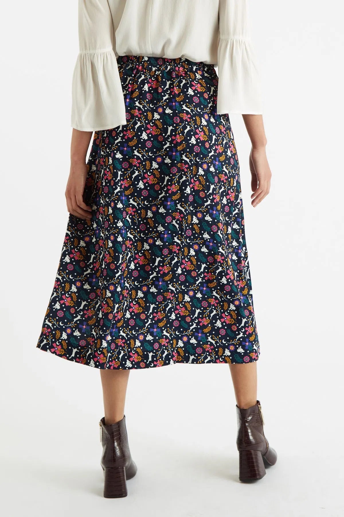 Louche Bia White Rabbit Print Button Through Midi Skirt - Detail 1