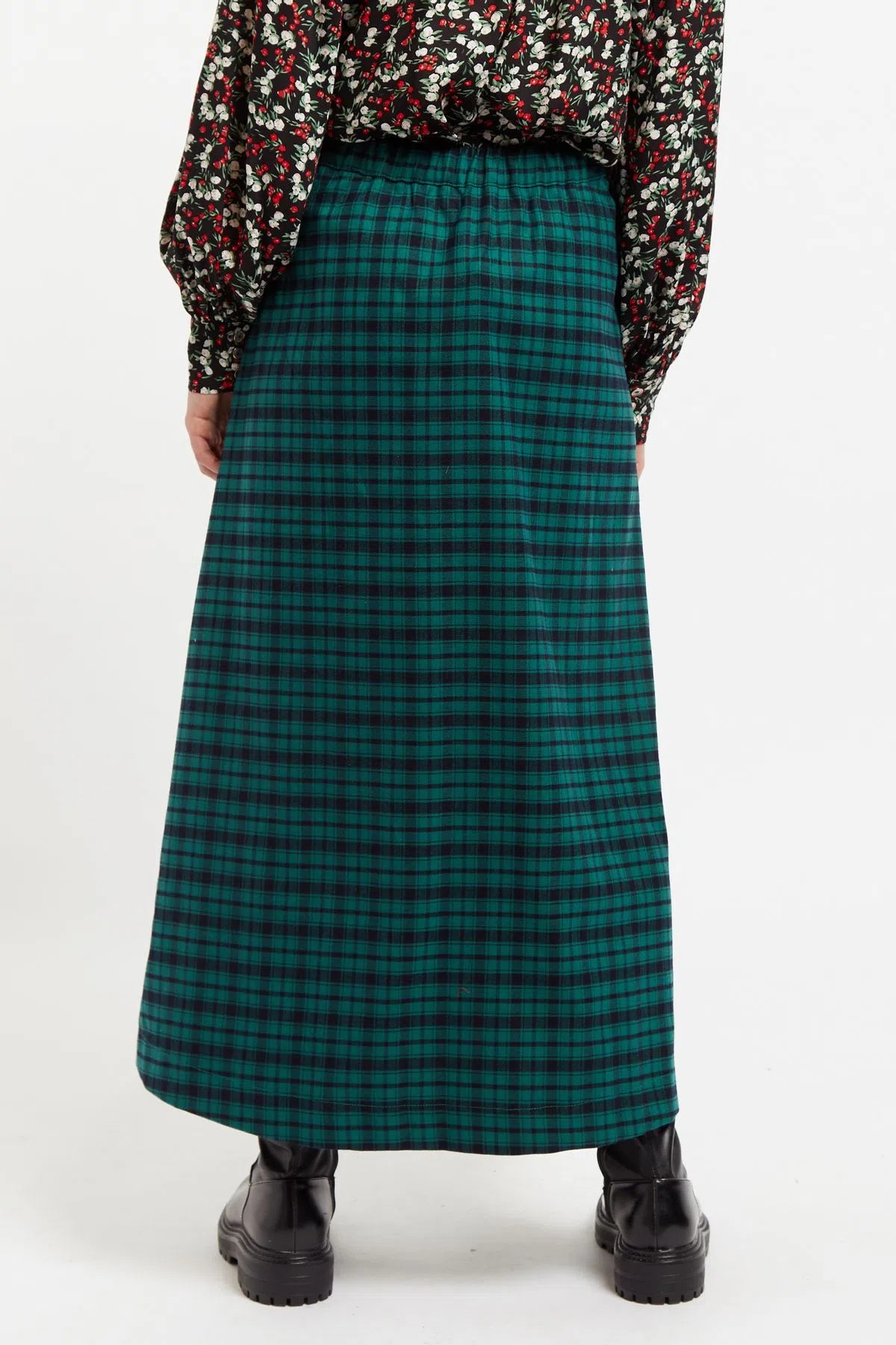 Louche Bia Winter Gingham Midi Skirt in Green and Black