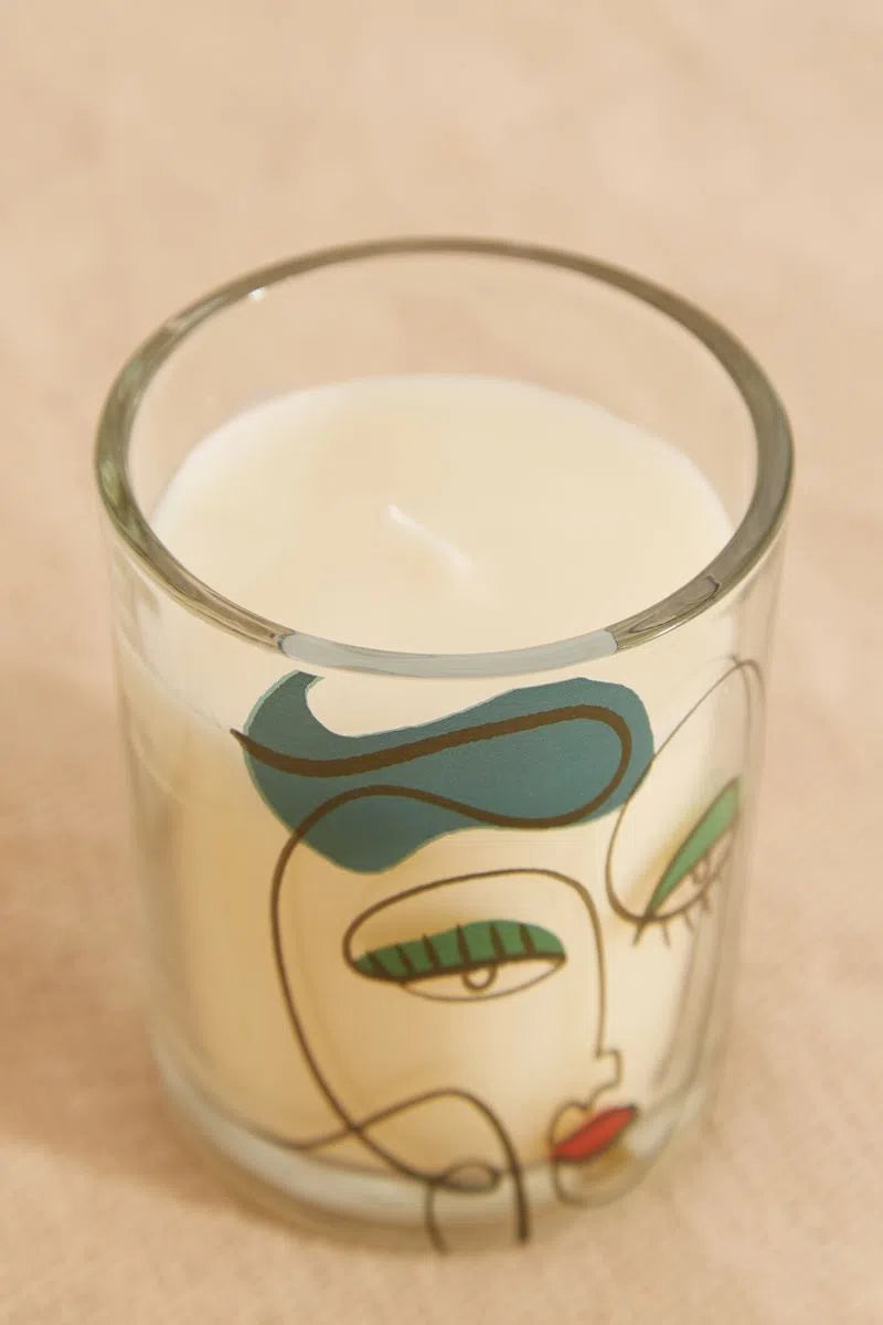 Abstract Face Design Glass Candle