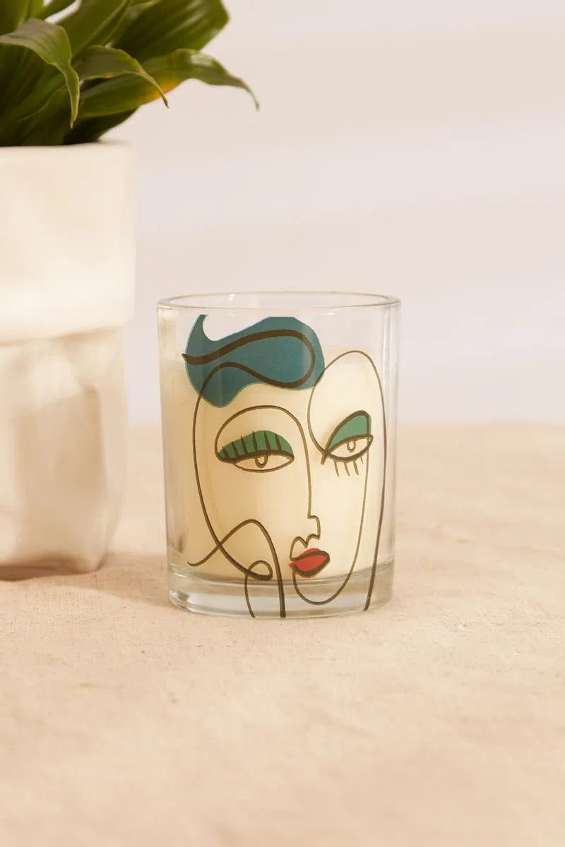 Abstract Face Design Glass Candle