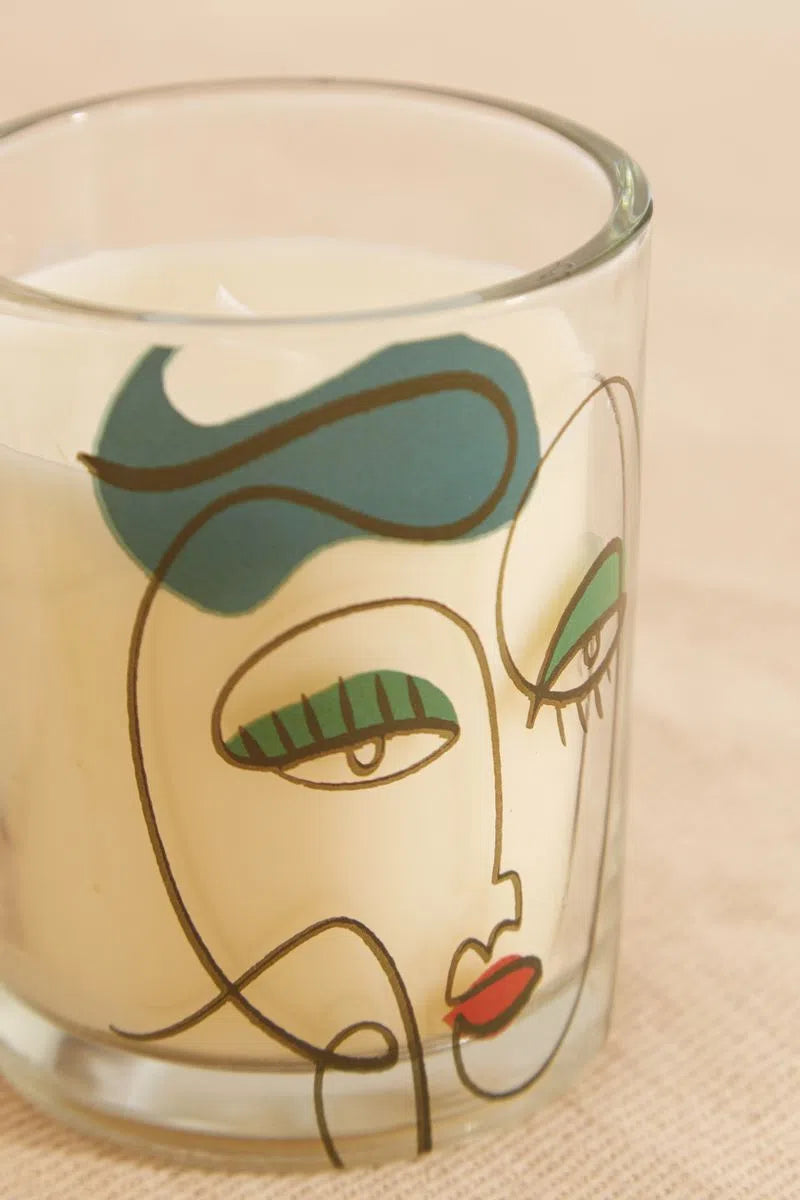 Abstract Face Design Glass Candle