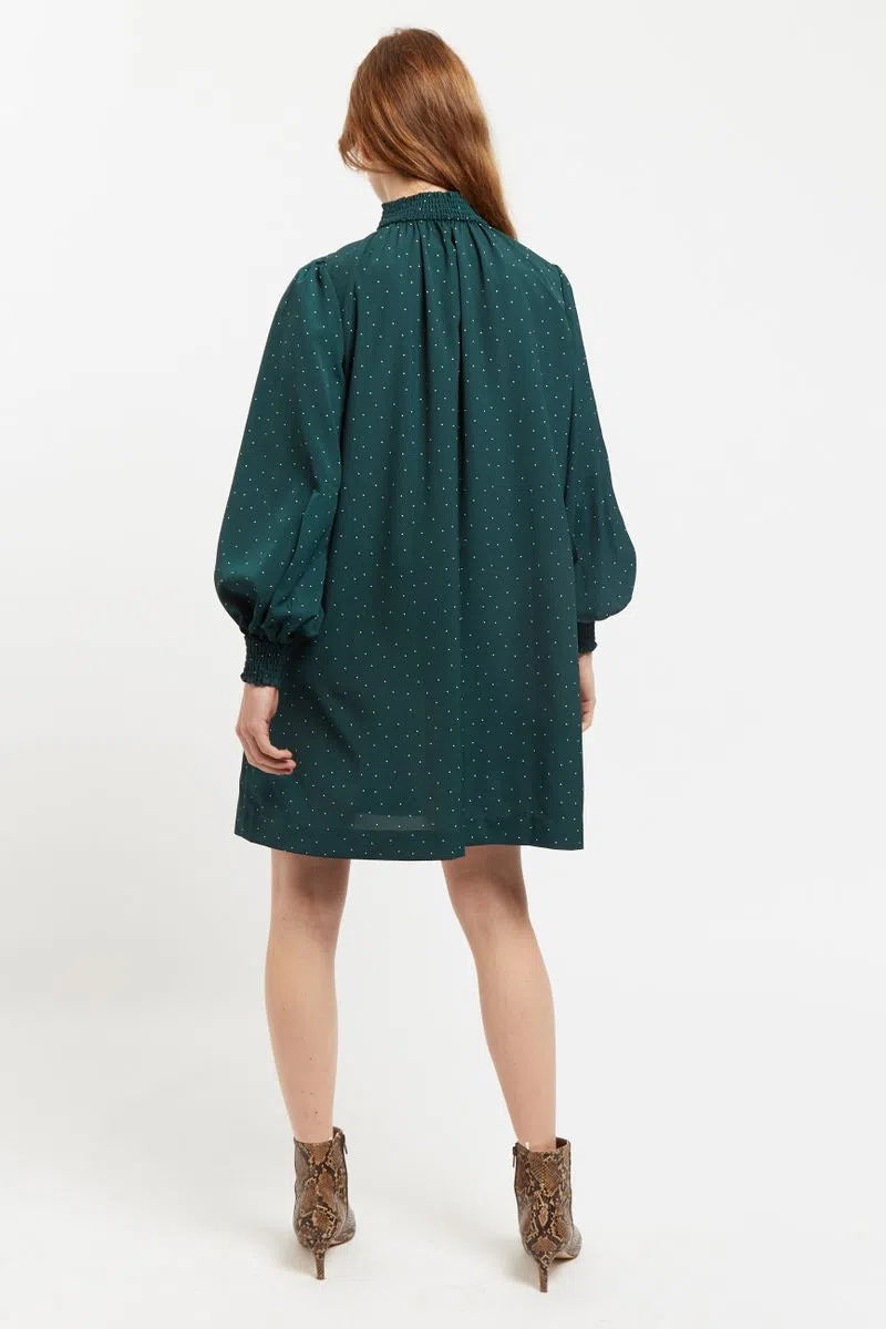 Louche Brigitta Micro Dot Throw On Smock Dress in Green