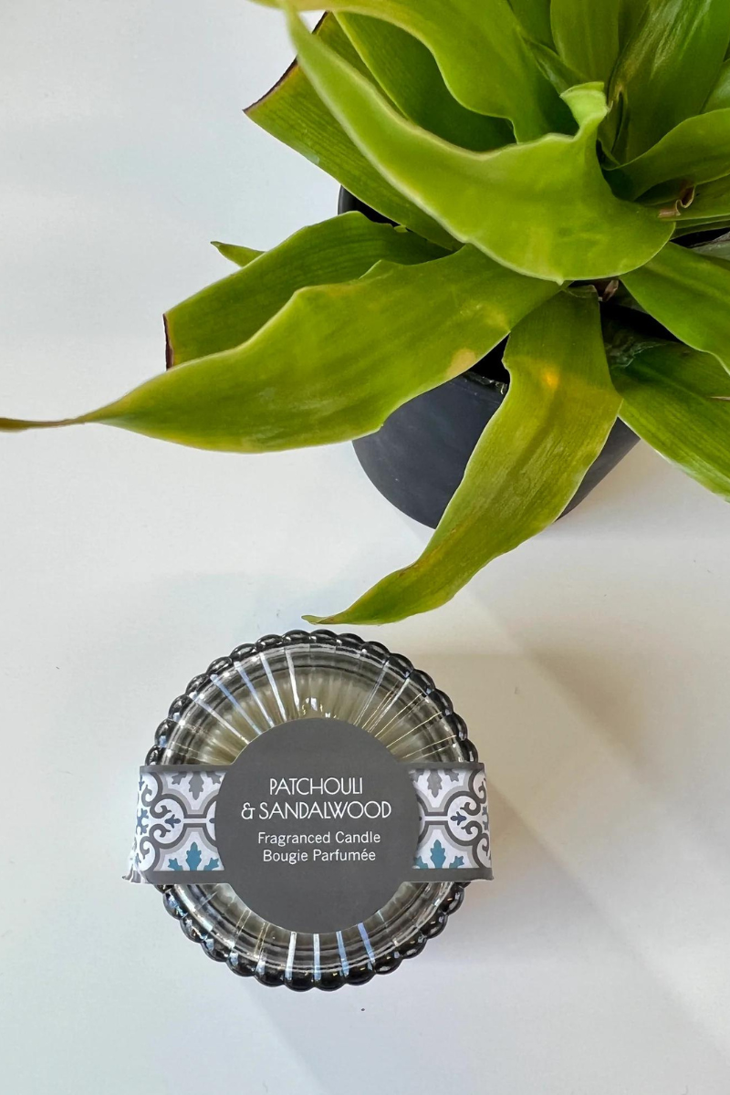 Patchouli and Sandalwood Scented Glass Candle