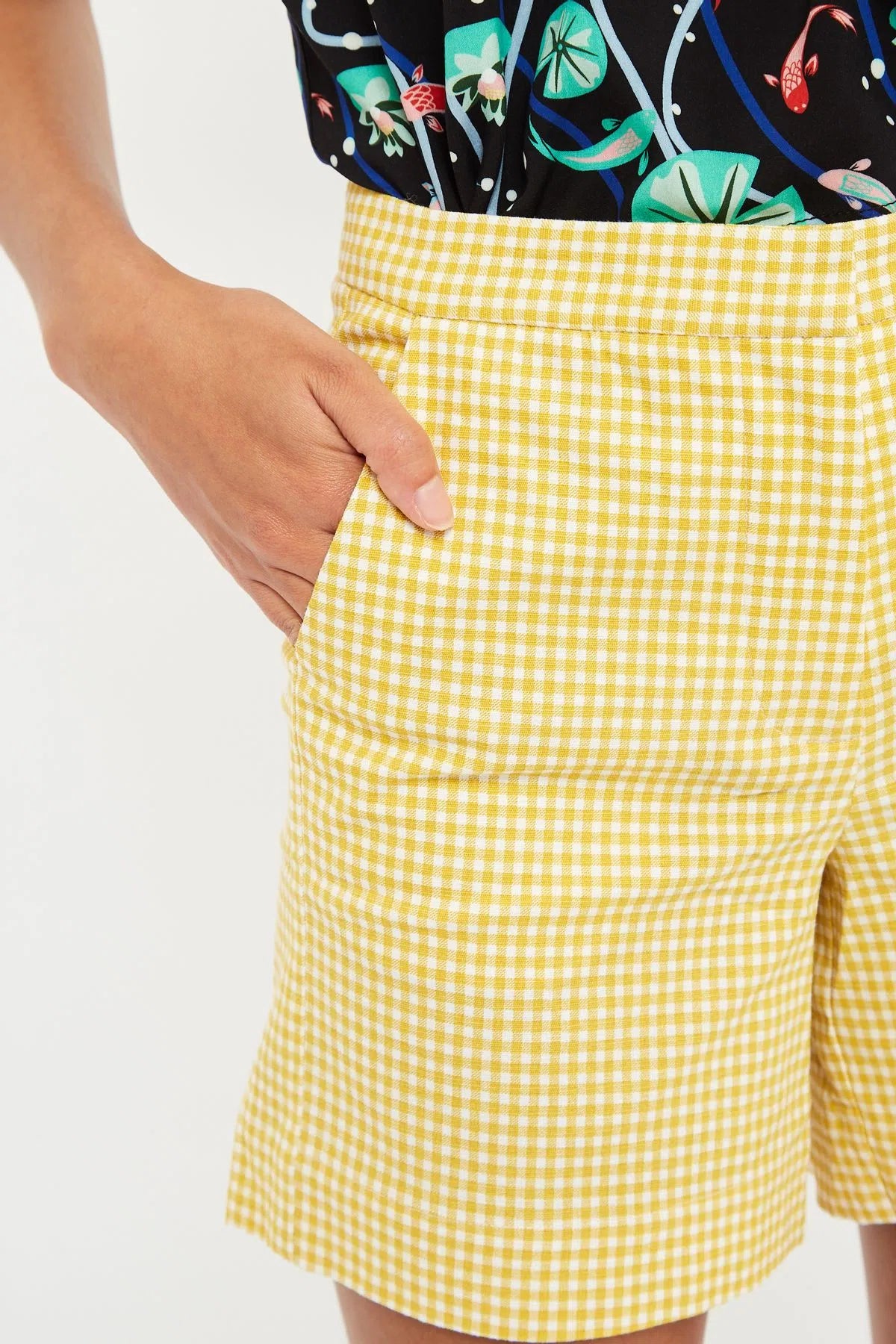 Louche Dora Summer Gingham Shorts In Yellow