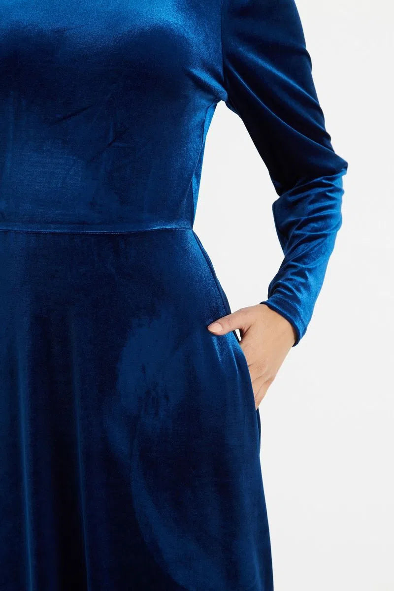 Fabrice Navy Velvet Deep Back Long Sleeve Midi Dress - Styled