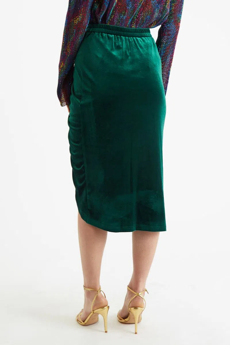 Louche Helka Velvet Ruched Mini Skirt Green