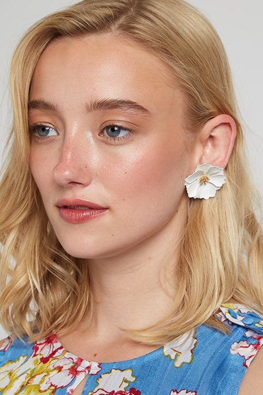 Jalicia Flower Stud Earring White - Back