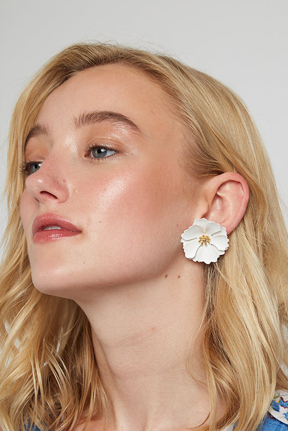 Jalicia Flower Stud Earring White - Styled