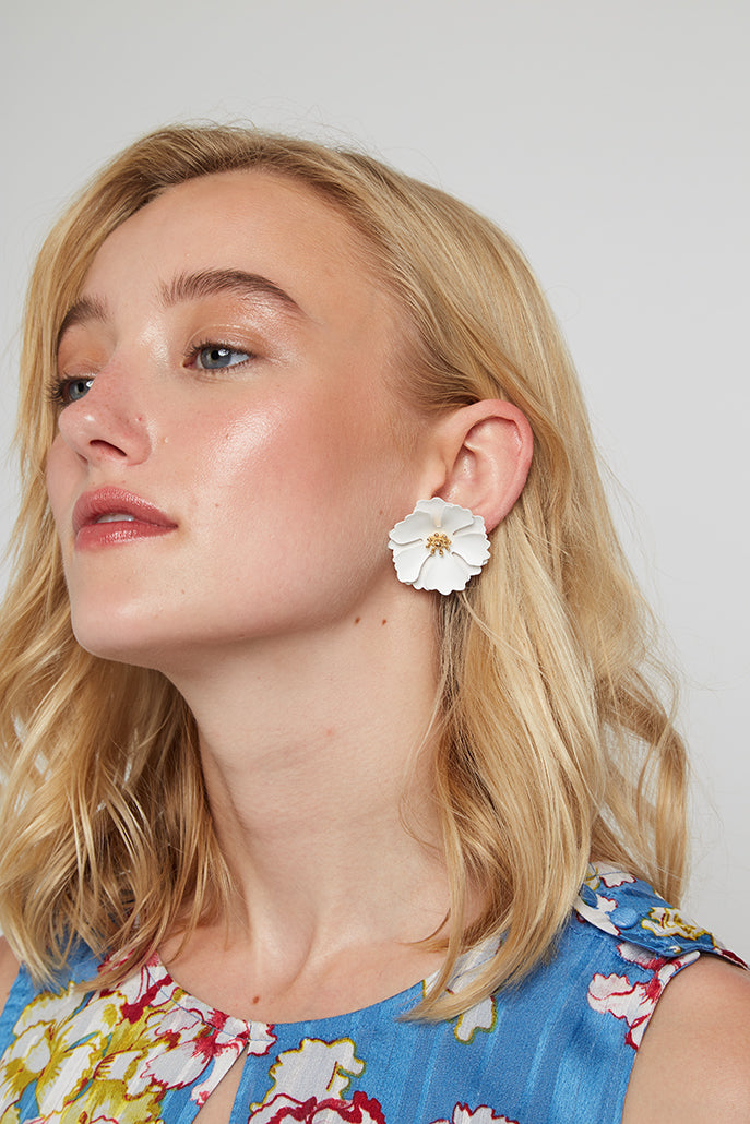 Jalicia Flower Stud Earring White - Styled