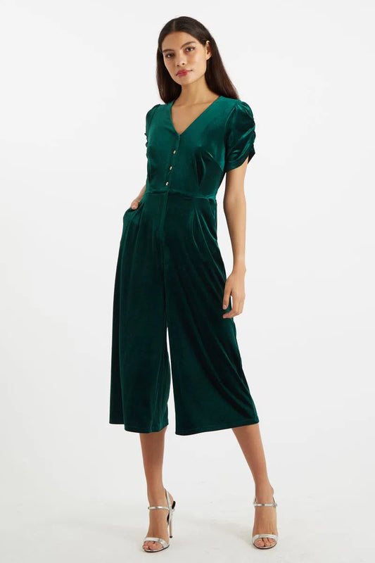 Louche Lyes Velvet Cropped Jumpsuit Green