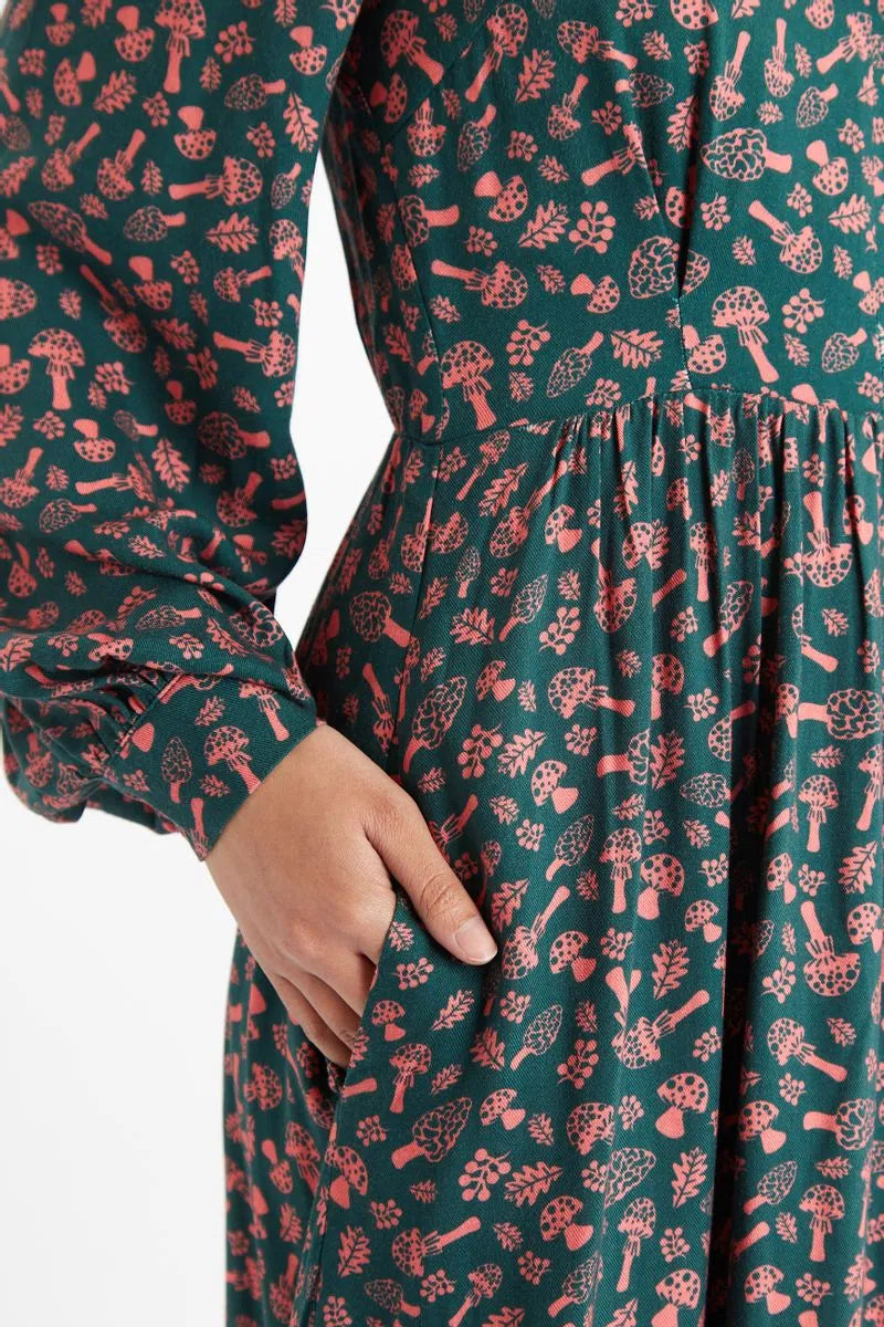Louche Minna Mushroom Magic Print V Neck Midi Dress