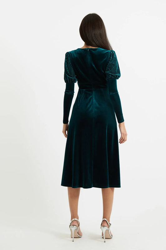 Louche Moa Velvet Stripe V Neck Midi Dress