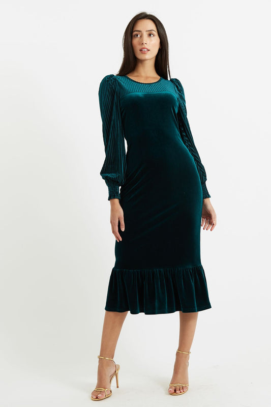 Louche Mouna Velvet Stripe Midi Dress