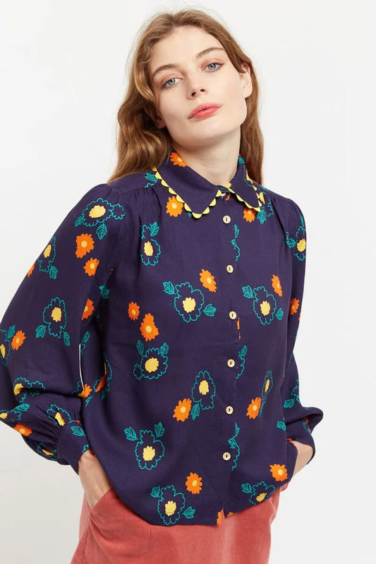 Louche Olena Clarice Floral Print Ric Rac Trimmed Blouse