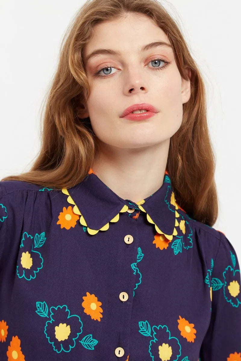Louche Olena Clarice Floral Print Ric Rac Trimmed Blouse