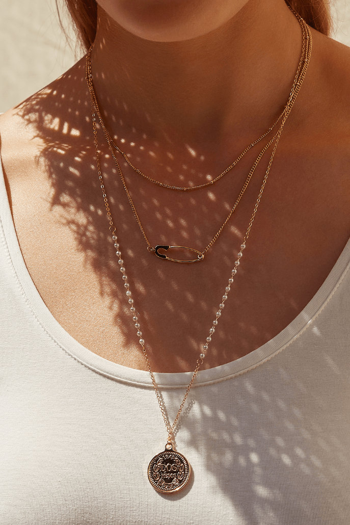 Louche Punk Style 3 Strand Necklace - Styled