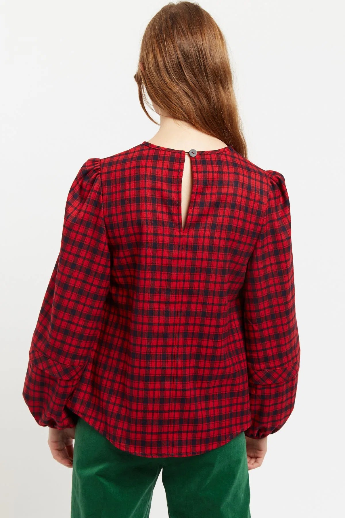 Rivka Winter Gingham Long Sleeve Blouse in Red and Black
