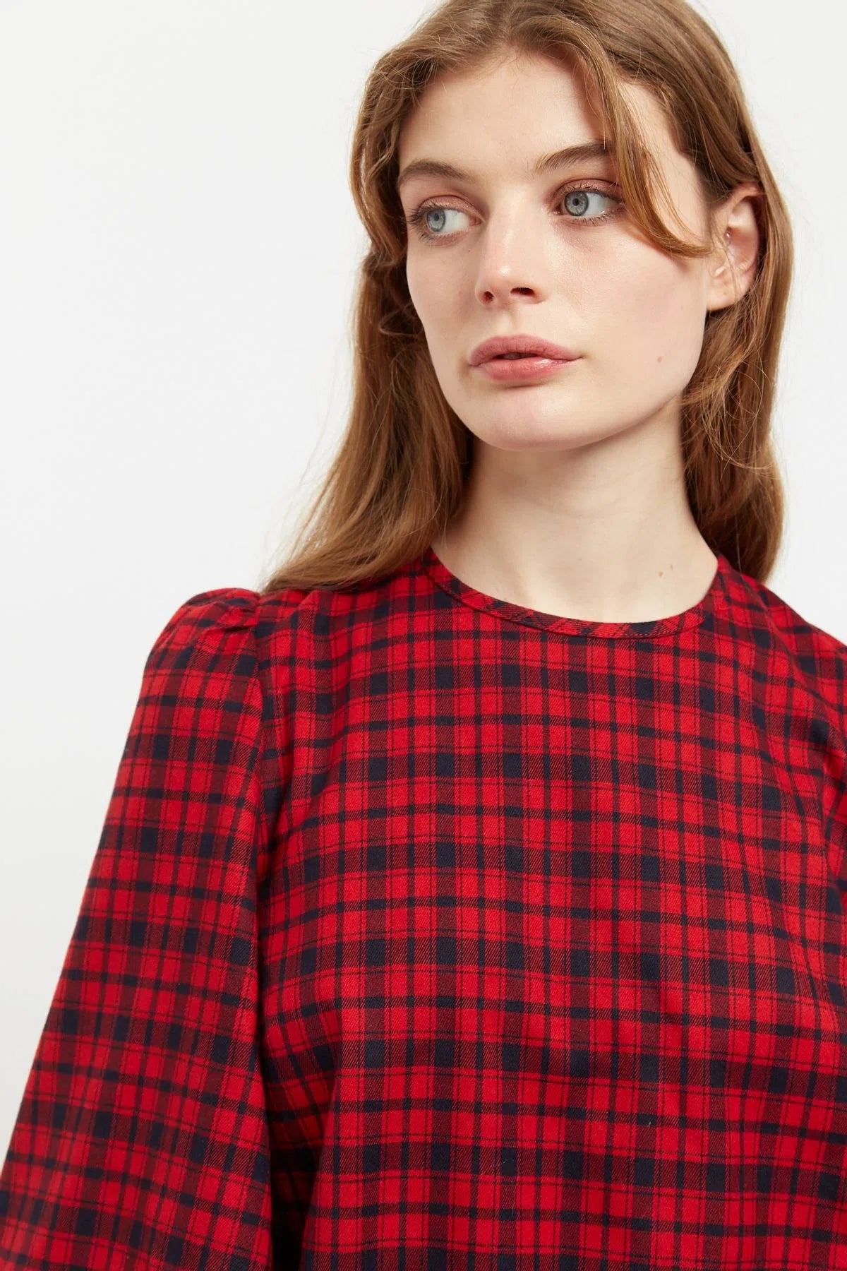 Rivka Winter Gingham Long Sleeve Blouse in Red and Black