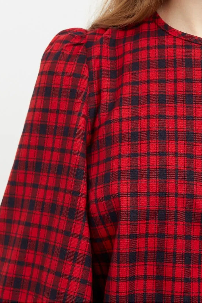 Rivka Winter Gingham Long Sleeve Blouse in Red and Black - Detail 1