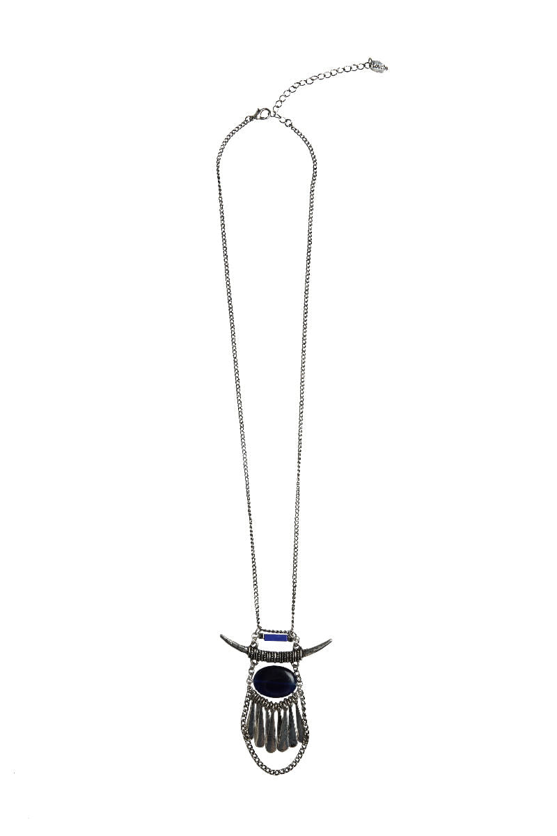 Sparrow Horn And Stone Necklace Silver - Styled