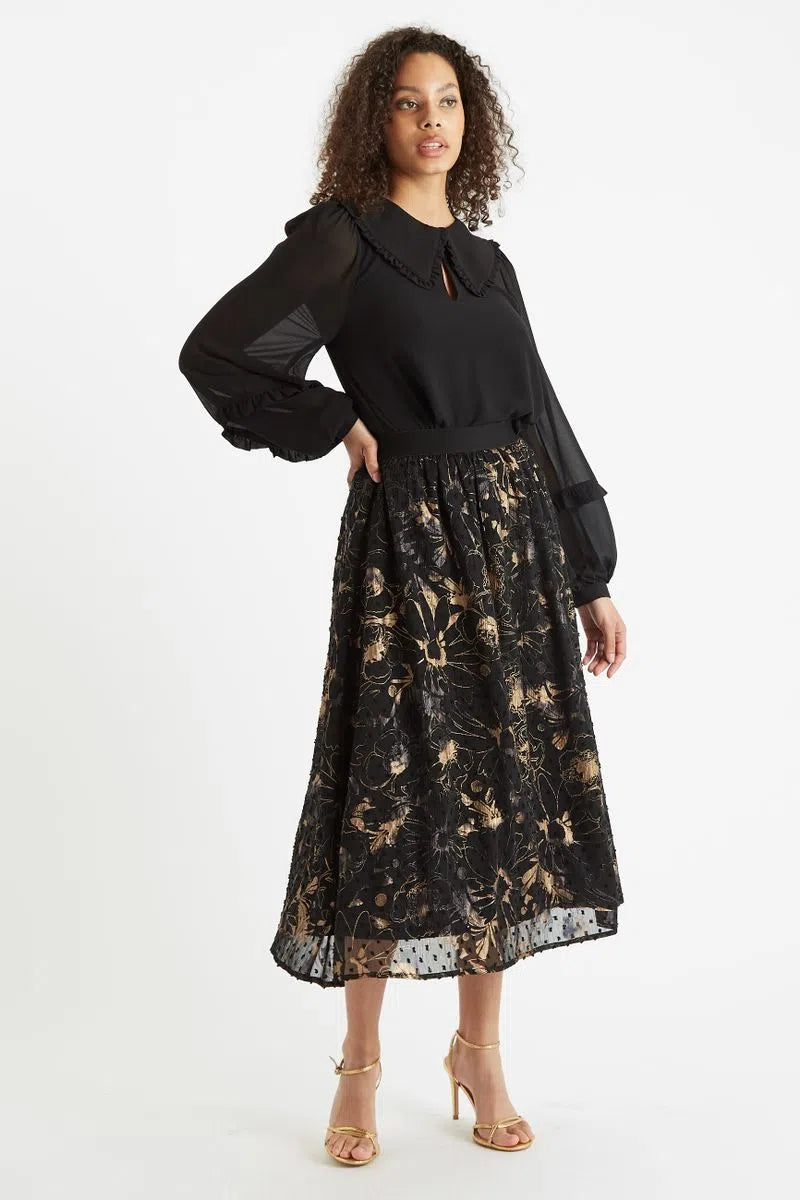 Louche Tuppence Statement Collar Long Sleeve Blouse Black