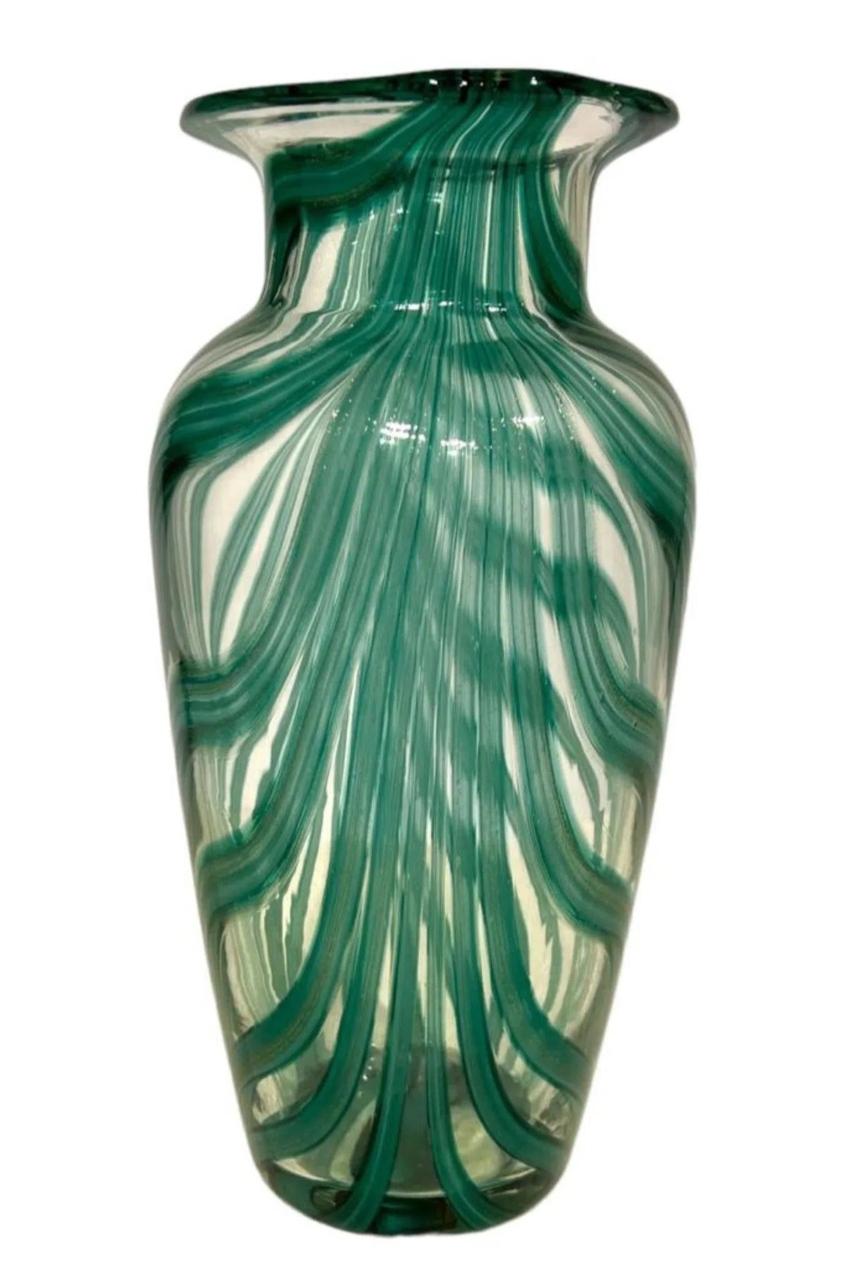 Swirl Green and White Glass Vase