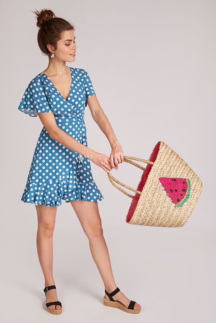 Louche Winnie Straw Bag With Watermelon - Styled