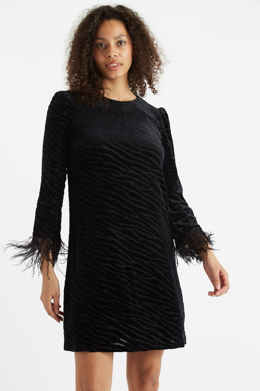 Louche Celie Zebra Devore Feather Trimmed Mini Dress Black